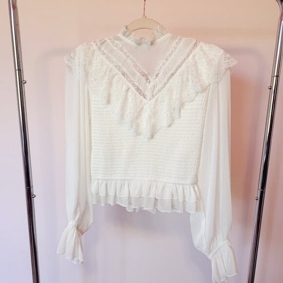 Altar'd State White Victorian Genesis Lace Flowy Bohemian Blouse - Picture 2 of 4